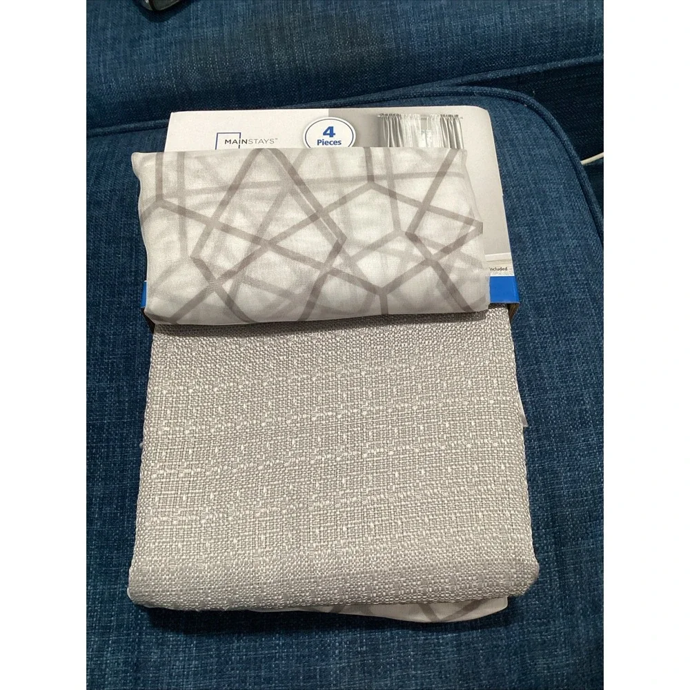 Mainstays Curtain and Sheers Set, 4 PANELS, Blue, 27.5